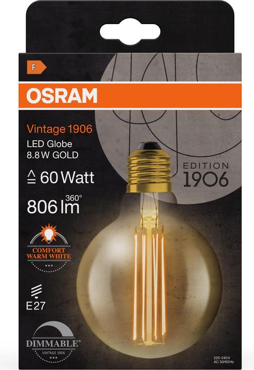 Osram Vintage 1906 Led Classic Slim Filament Globe (E27, 8.80 W, 806 lm, 1 x, F)