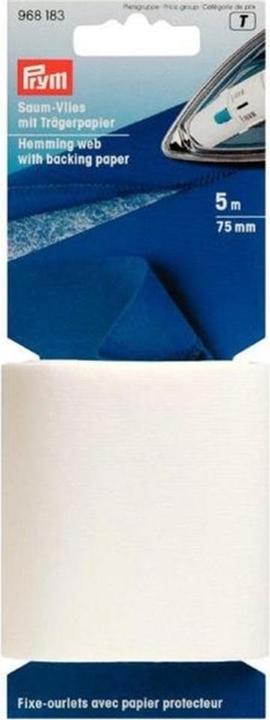 Actual product image Prym Hemming fleece backing paper, white 75 mm, card 5 m, fusible