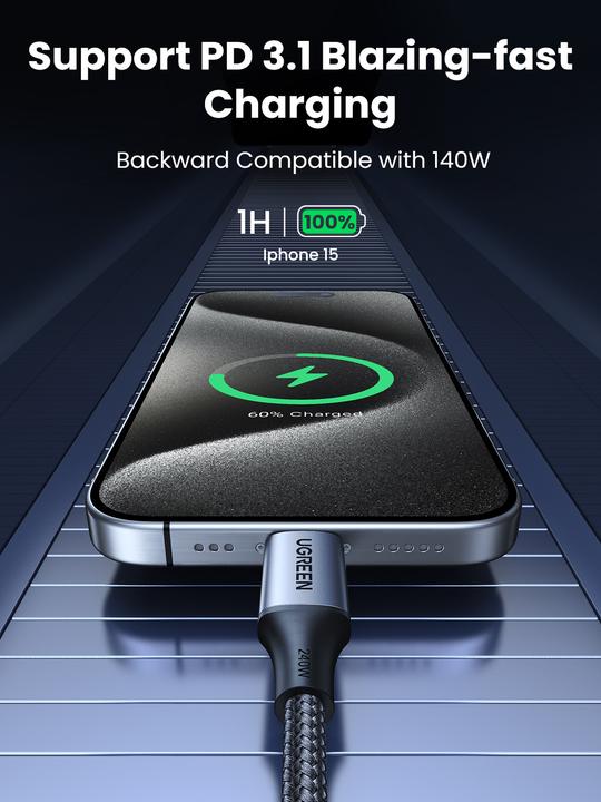 Productafbeelding Ugreen USB-C naar USB-C USB4 kabel, 240W, 2m (zwart) (2 m, USB 2.0)