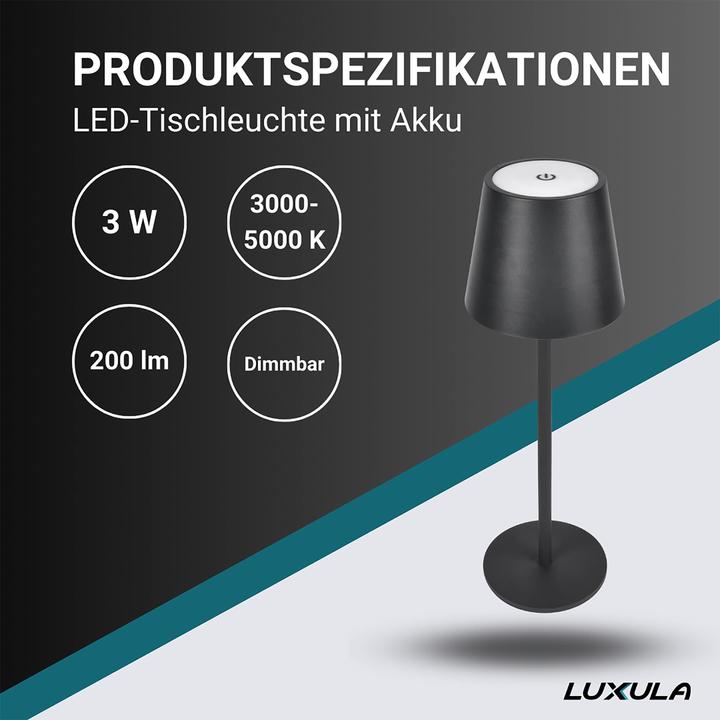 Actual product image Luxula LED rechargeable table lamp LX700160, 3W, 200lm, dimming and CCT function (200 lm)