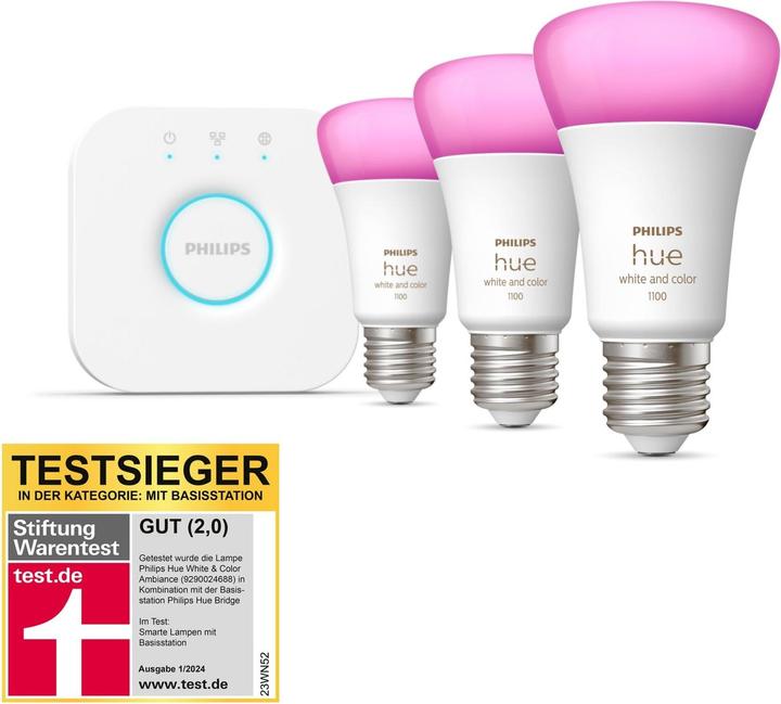 Produktbild Philips Hue Starter-Kit (E27, 9 W, 1055 lm, 3 x, F)