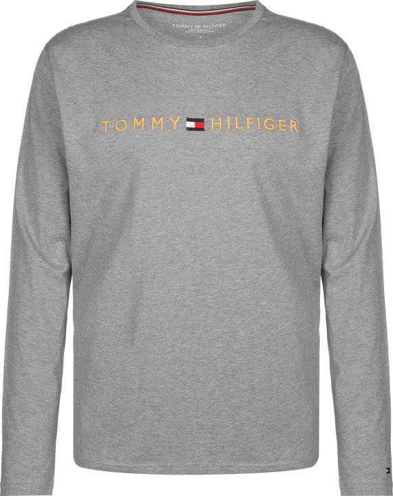 Tommy Hilfiger Herren Cn Ls Tee Logo Gold T-Shirt, Medium Grey Heather, L (L)