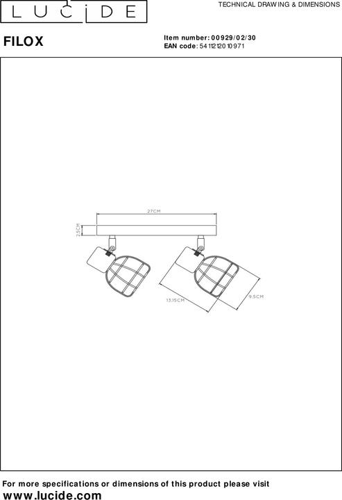 Produktbild Lucide FILOX - Deckenstrahler - 2xE27 - Schwarz 00929/02/30 (E27)
