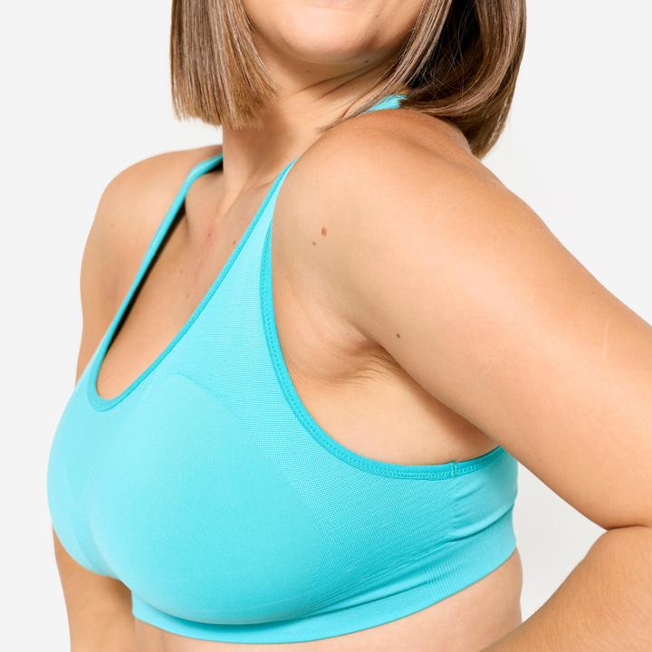 Produktbild Kalenji Sport-BH Bustier Damen nahtlos Schwimmerrücken mittlerer Halt - türkis (L)
