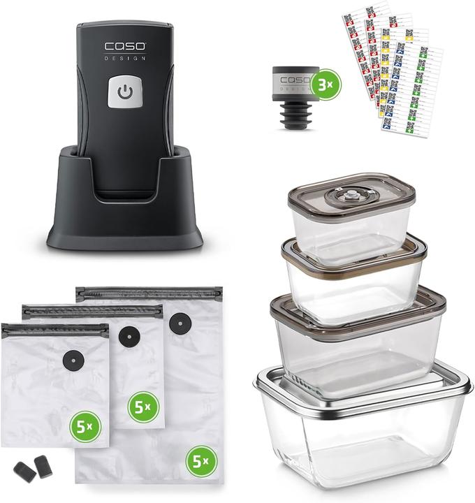 Caso Vacu OneTouch Pro Set Handvakumierer inkl. 4 VacuBoxxen aus Glas