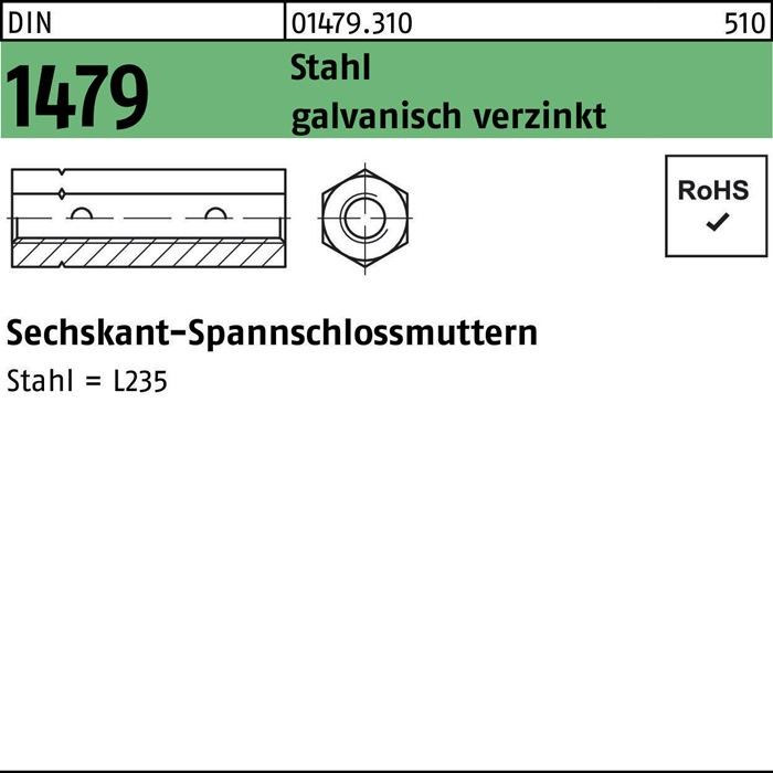 Productafbeelding Zeskantige spanschroefmoer DIN 1479 ÜZ M 8 Verzinkt staal