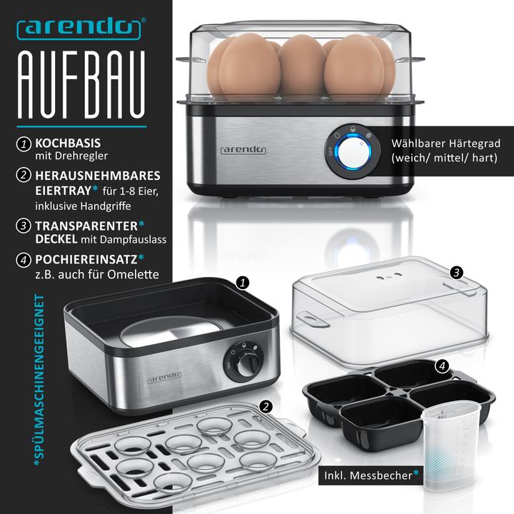 Image du produit Arendo Ensemble petit-déjeuner, grille-pain 4 tranches avec grille à brioches et cuiseur à oeufs pour 8