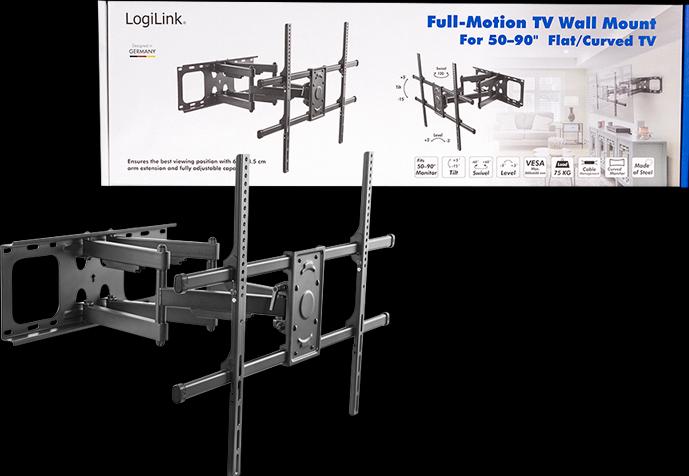 Actual product image LogiLink Monitor bracket tiltable swivel 50-90 inch (127cm - 229cm) max 75 Kg max Versa 600 x 800 BP0152 (Wall, 90", 75 kg)