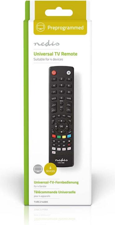 Produktbild Nedis Universal-Fernbedienung | Vorprogrammiert | 4 Geräte | Amazon Prime / Disney + Button / Google (Universal Fernbedienung, Infrarot)