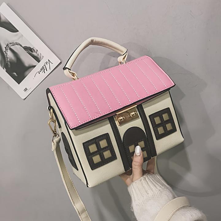Produktbild Only-Bags.Store Charmante Messenger Bag in Form eines Hauses - Kunstleder Crossbody Purse mit geometrischem Muster