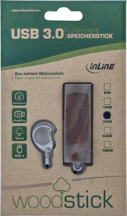 Actual product image InLine woodstick USB 3.0 memory stick (64 GB, USB-A, USB 3.0)