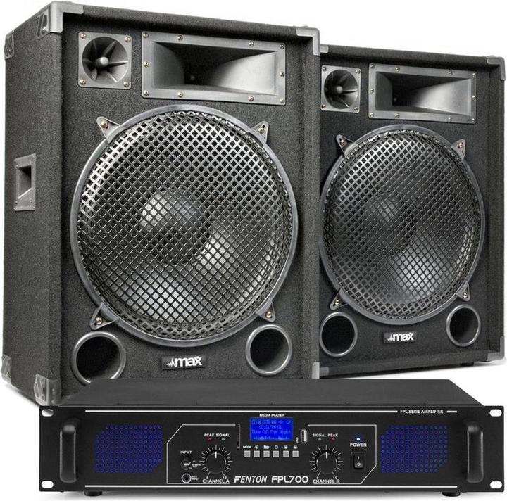 Image du produit Fenton Installation sono DJ avec Bluetooth - Combinaison enceintes DJ Max15 + amplificateur Bluetooth -