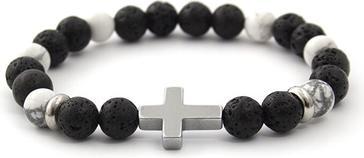Image du produit Beneto Bracelet en pierre de lave, howlite et hématite MINK64 - Longueur : 19 cm (L) (19 cm, Pierre de lave, Hématite, Howit)