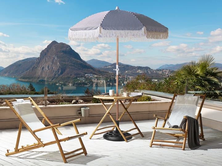 Actual product image Beliani Parasol ⌀ 150 cm black / white with valance MONDELLO (1.50 m)