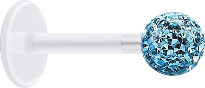 Produktbild Star Piercing Micro Labret transparent mit Kristallkugel aqua und Epoxy Schutzschicht (Bioflex, ohne Messing, Chirurgenstahl 316L)