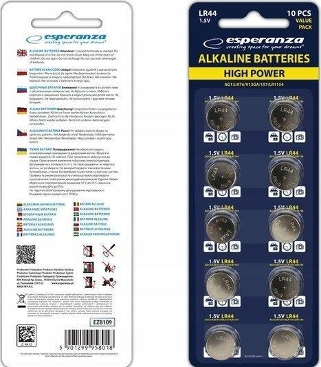 Esperanza ALKALINE BATTERIES LR44 AG13 10PCS. (10 Stk., LR44)