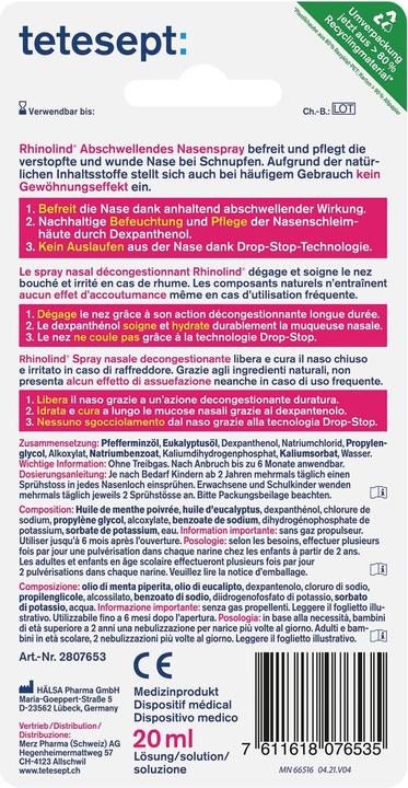 Valeurs nutritives et ingrédients Tetesept Rhinolind (1 pièce(s))