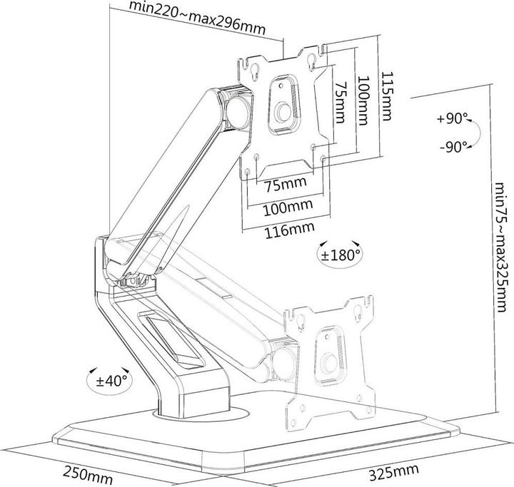 Actual product image Techly Desk Mount for 1 Touchscreen 17-32inch 43-81cm black (Table, 32")