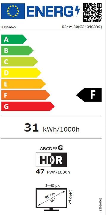 Energy Label Lenovo Legion R34w-30 (3440 x 1440 pixels, 34")