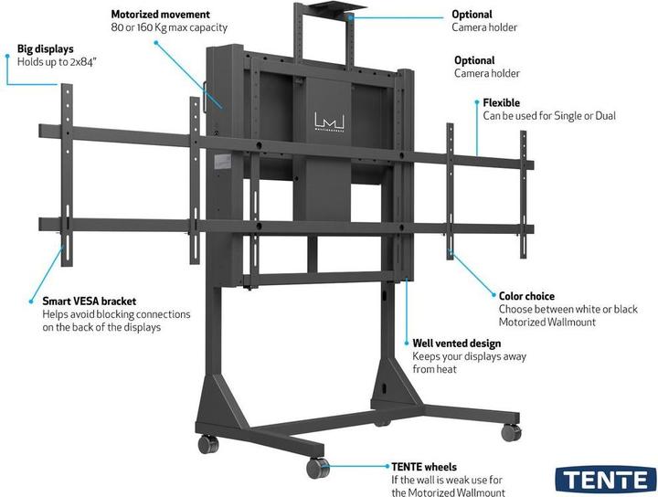 Actual product image Multibrackets MB Motorised Dual TV Stand, black/0440 (84", 160 kg)