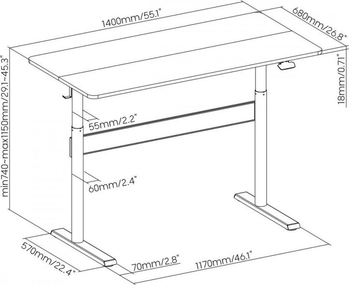 Produktbild Ergo Office Schreibtisch mit Platte 140x68cm Gasdruckfeder höhenverstellbar für Arbeiten im Stehe (140 x 68 cm)