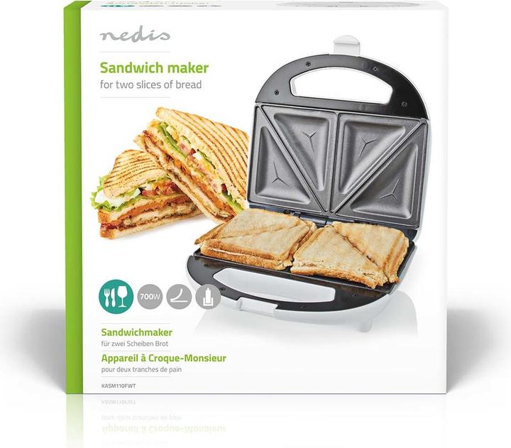 Actual product image Nedis KASM110FWT Sandwich Maker 700 W 20.5 x 12 cm Automatic Temperature Control ABS (EU plug)