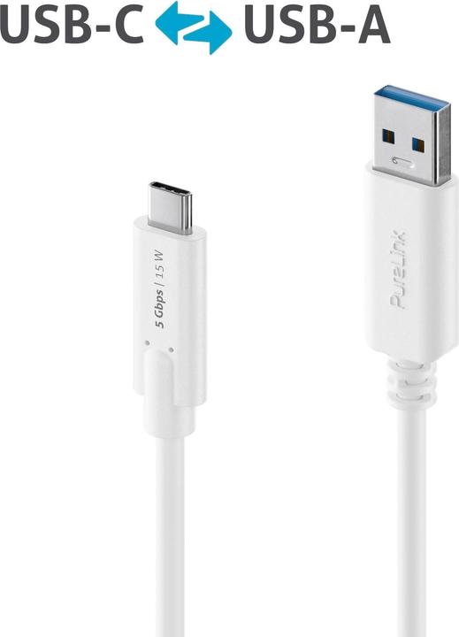Actual product image Purelink USB 3.1 Cable (Gen 1) USB C - USB A 2 m White (2 m, USB 3.1)