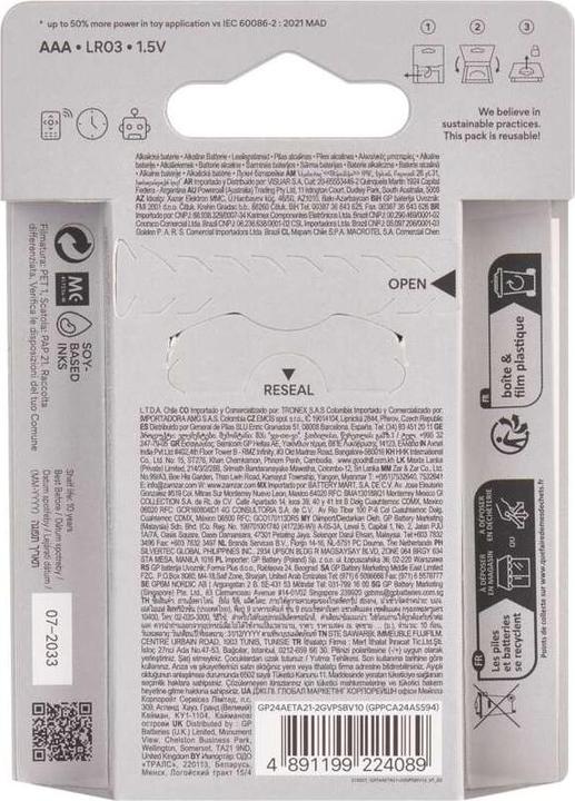 Produktbild GP Batteries GP Alkalick?? baterie SUPER AAA (LR03)- 10ks (10 Stk., AAA)