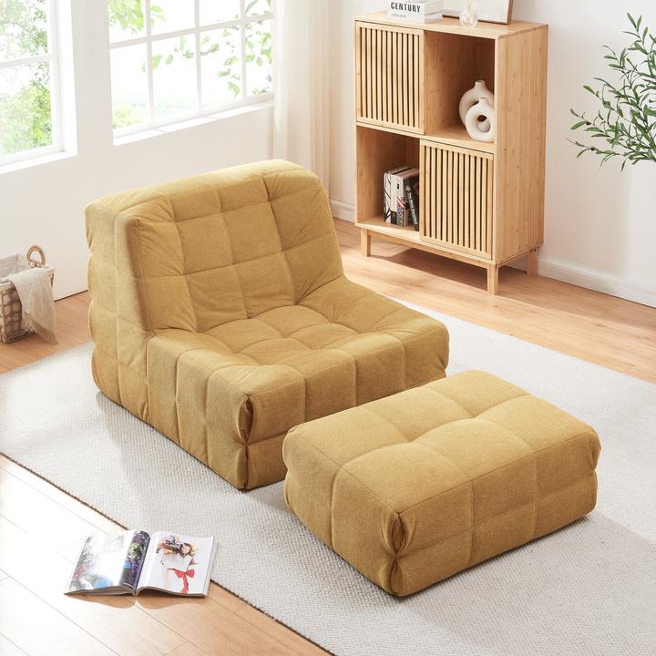 Actual product image En.Casa Bodensessel mit Fusshocker Koskyvn Textil Gelb