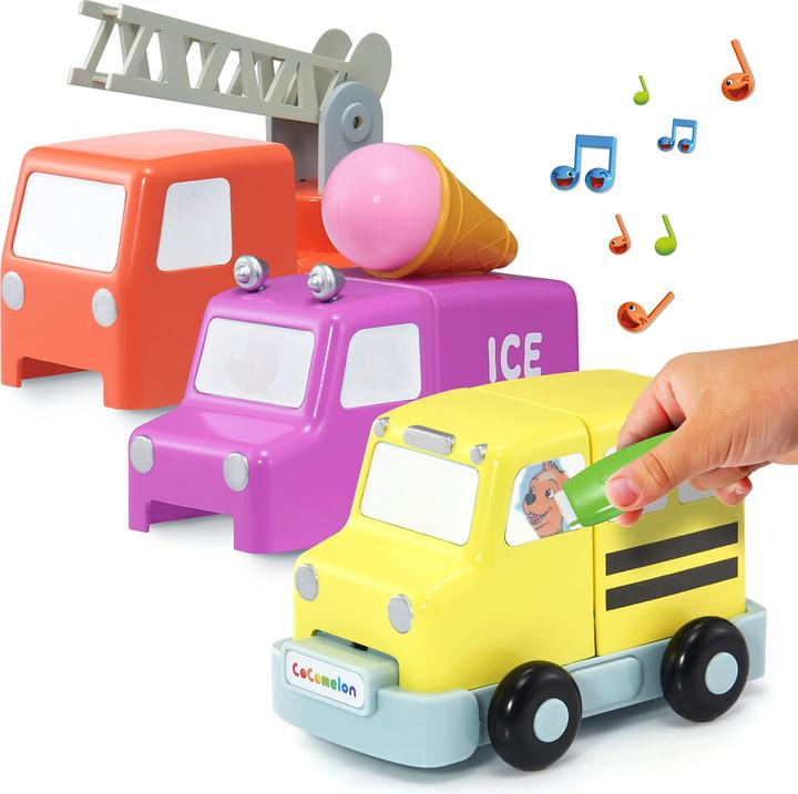 Produktbild Cocomelon WOW! STUFF Bauen Sie Musikfahrzeuge JJ Schulbus Feuerwehrauto und Eiswagen Geräusche