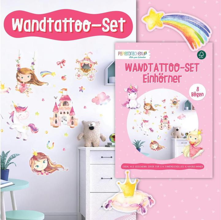 Immagine prodotto Papierdrachen Tatuaggi da parete - Unicorno (2 x 22 x 32 cm)