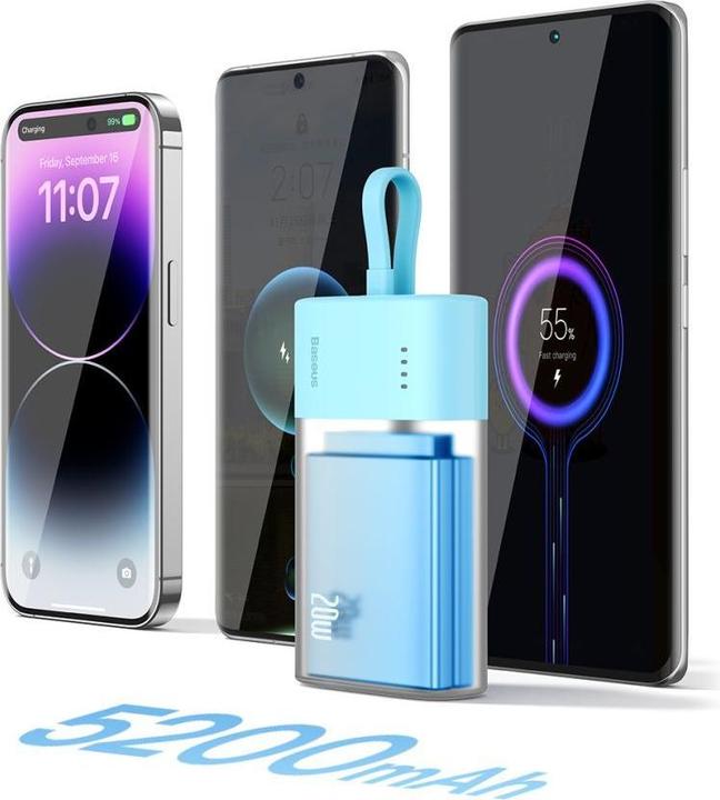 Actual product image Baseus Popsicle 5200mAh 20W Powerbank with Built-in Lightning Cable (+ White Simple USB-C - U (5200 mAh, 20 W, 20 Wh)