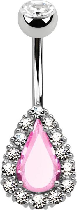 Star Piercing Banane silber Kristalltropfen pink mit Kristallen umkreist (Messing, Chirurgenstahl 316L)