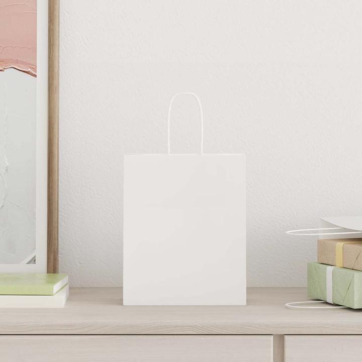 Produktbild VidaXL Kraftpapiertüten 250 Stk. mit Henkel Weiss 18x8x22 cm Papiertüte (Geschenktüte, 250 x)