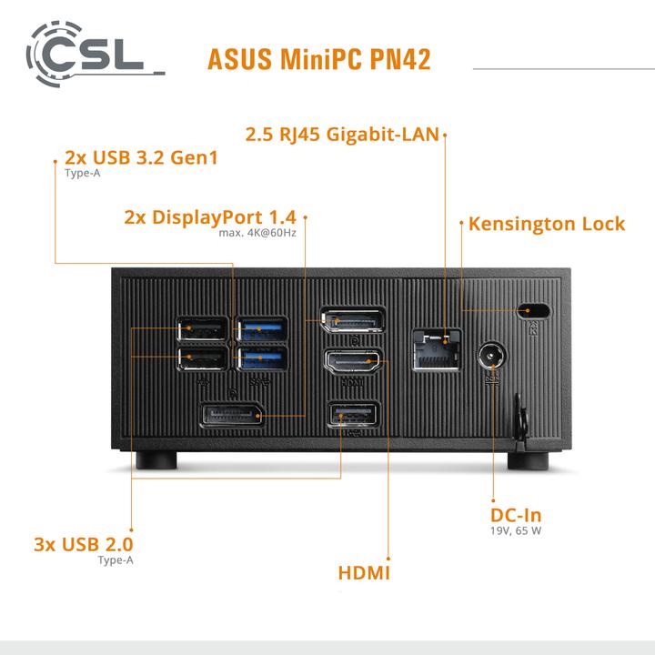 Image du produit CSL Mini PC ASUS PN42 N200 / 1000 Go M.2 SSD / 16 Go RAM / Win 11 Famille (Intel N200, 16 Go, 1000 Go, Intel UHD Graphics)