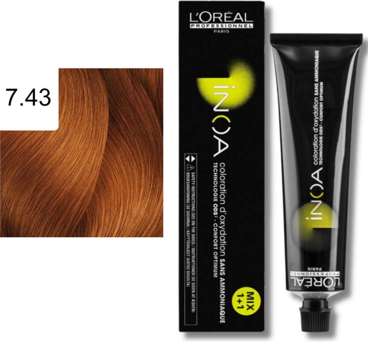 Image du produit L'Oréal Professionnel INOA 7,43 Blond moyen cuivré or (7,43 Or cuivre blond moyen)