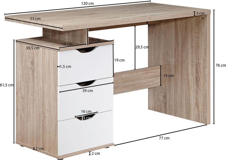 Image du produit FineBuy Table de bureau 120 x 76 x 53 cm Chêne Sonoma / Blanc Table de bureau pour ordinateur | T... (120 x 53 x 76 cm)