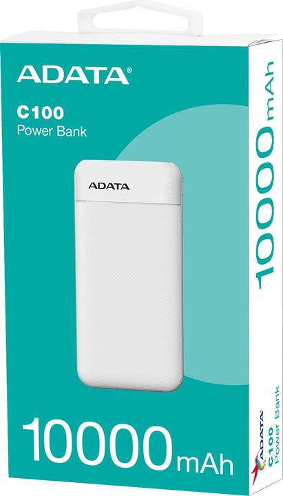 Produktbild Adata POWER BANK USB 10000MAH WHITE/PC100-14WH (10000 mAh, 20 W, 37 Wh)