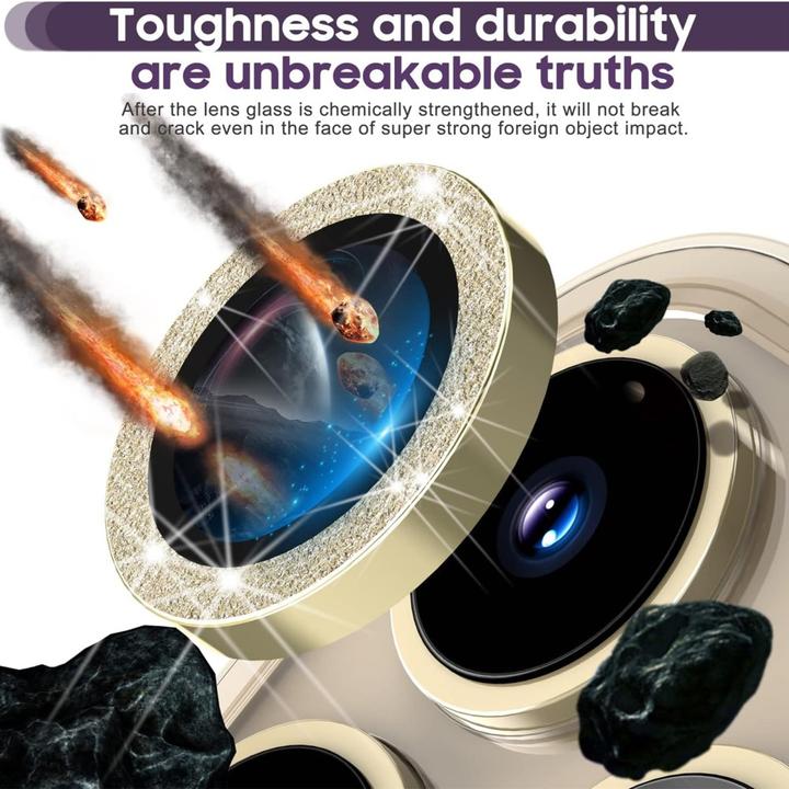 Immagine prodotto Ueli Express Lente protettiva in vetro blindato della fotocamera con brillantini (1 Pezzo/i, Apple iPhone 16 Pro, Apple iPhone 16 Pro Max)