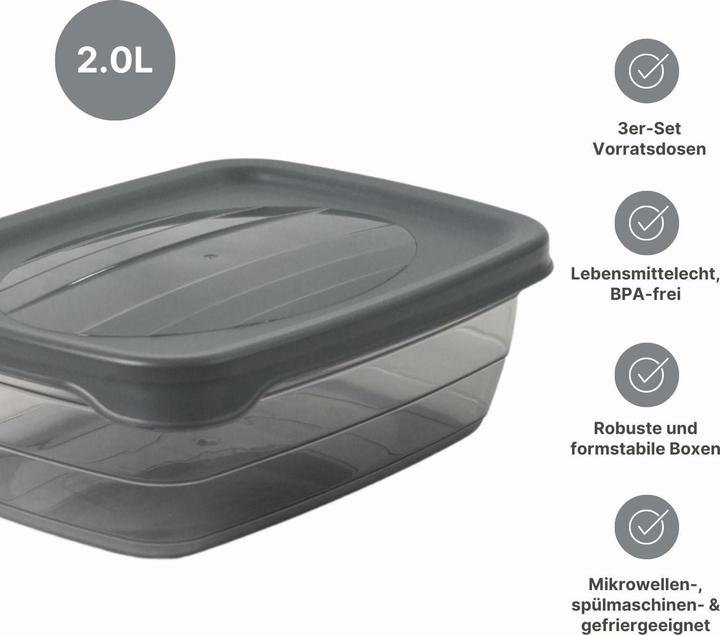 Actual product image Hobby 3er-Set Boxen Aufbewahrungsdosen Meal-Prep-Dosen Frischhaltedosen (2 l)
