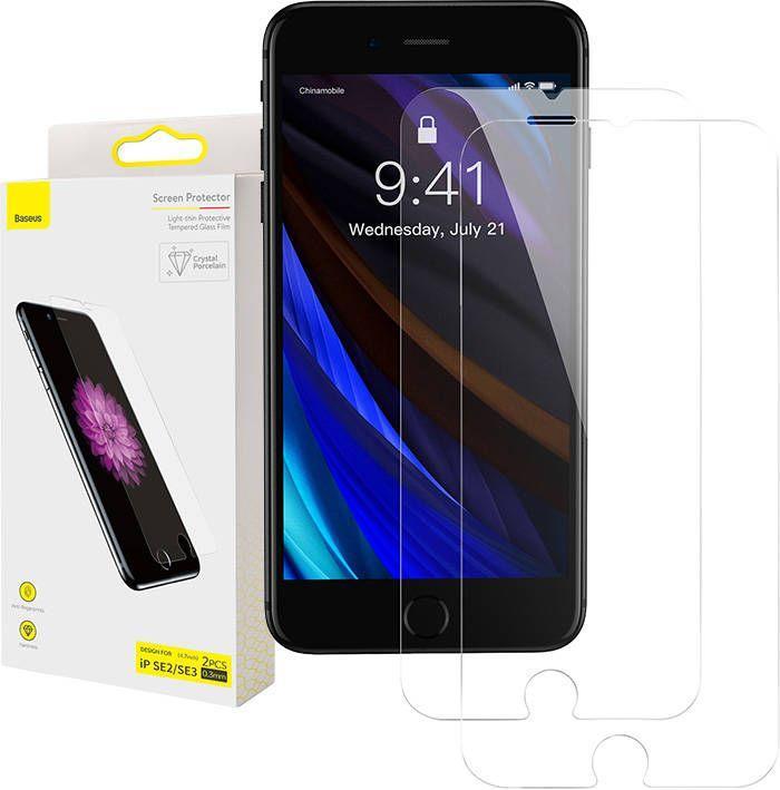 Produktbild Baseus iPhone SE 20/22 / 8 / 7 - 2 Stk. Panzerglas Front Schutzfolie (2 Stück, Apple iPhone SE (2nd Gen), Apple iPhone SE (3rd Gen))