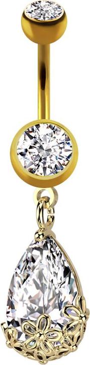 Image du produit Hollywood Body Jewelry Banane plaquée or avec deux boules de cristal argenté Pendentif cristal ovale serti de fleurs (Laiton, Acier chirurgical 316L)