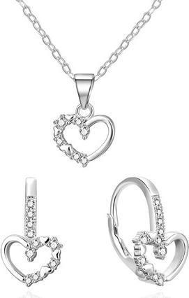 Agato Delicate Silver Heart Jewelry Set AGSET369R (Necklace. Pendant. Earrings)