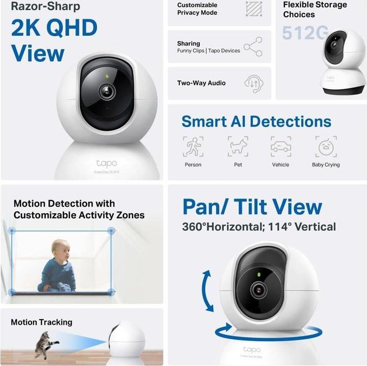 Produktbild TP-Link Tapo C220 4MP 360°-WLAN-Kamera MicroSD (2560 x 1440 Pixels)