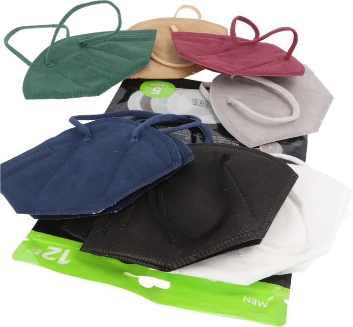 Produktbild AccuCell 12er Pack FFP2 Masken in unterschiedlichen Farben 5-Lagig, zertifiziert nach DIN (FFP2, 12 x)