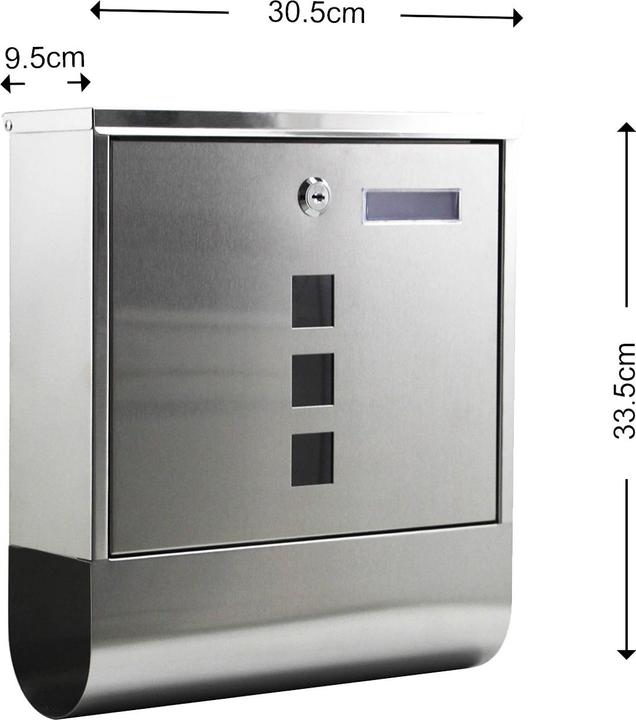 Produktbild Wiltec Briefkasten Edelstahl 305x95x335mm Schloss Zeitungsfach Wandbriefkasten
