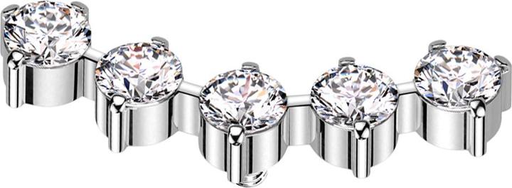 Image du produit Star Piercing Dermal Anchor courbé argenté cinq cristaux ronds argentés (sans laiton, Titane G23)