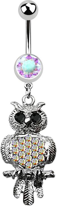 Image du produit Star Piercing Banane argent avec pendentif hibou noir et multicolore (Acier chirurgical 316L, sans laiton)