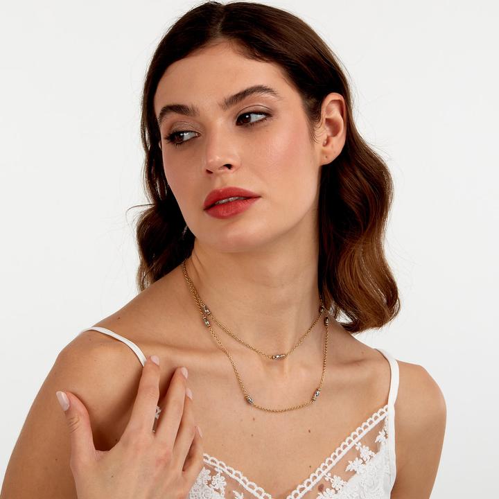 Actual product image Morellato Colori SAXQ02 Double Gold Plated Beaded Necklace (Stainless steel)