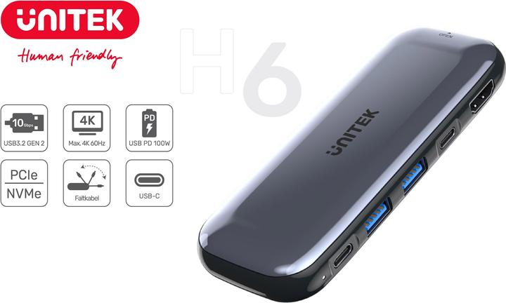 Immagine prodotto Unitek HUB di archiviazione USB-C DISC M.2 HDMI 2.0 PD 100W D1046A (USB-C, 6 Porti)